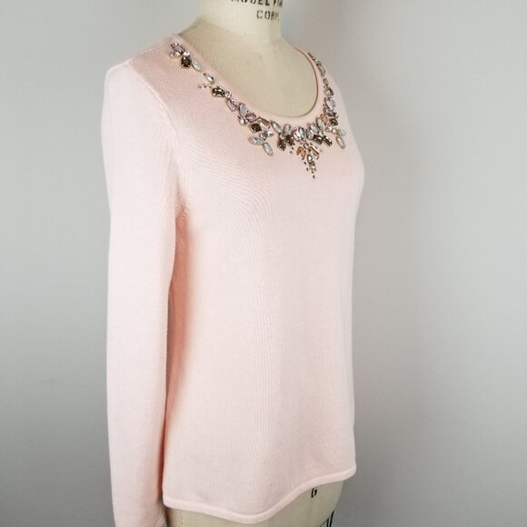 Chico's Embellished Jeweled Belle Pale Pink Pullover Knit Sweater Size 0 {Small} - Picture 10 of 11